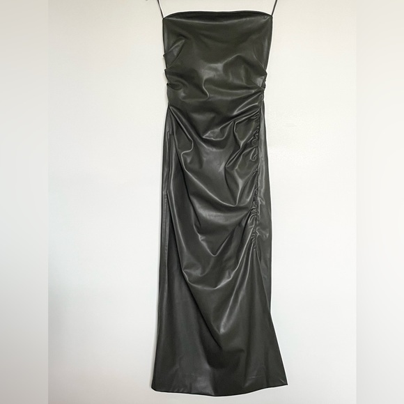 Sale pending. Zara Khaki Strapless Faux Leather Dress 8423/872 - Picture 7 of 8